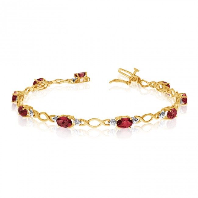 10K Yellow Gold Oval Garnet and Diamond Bracelet