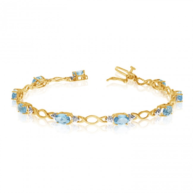 10K Yellow Gold Oval Aquamarine and Diamond Bracelet