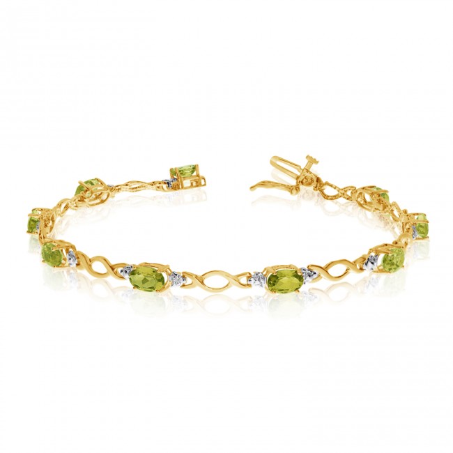 10K Yellow Gold Oval Peridot and Diamond Bracelet