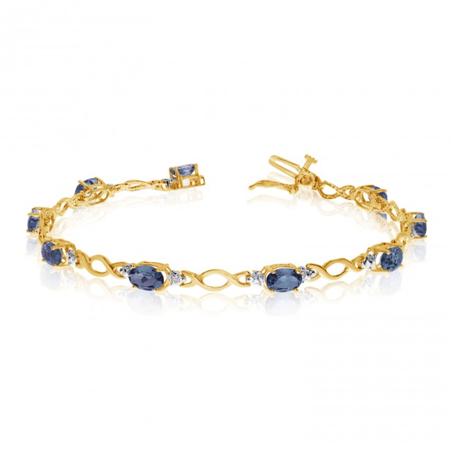 10K Yellow Gold Oval Sapphire and Diamond Bracelet