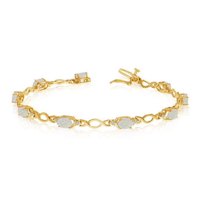 10K Yellow Gold Oval Opal and Diamond Bracelet