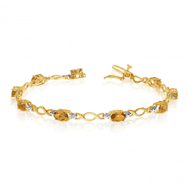 10K Yellow Gold Oval Citrine and Diamond Bracelet