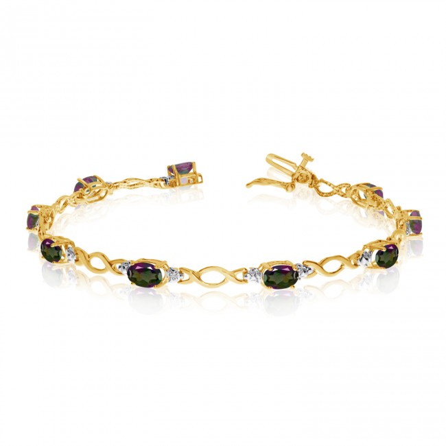 10K Yellow Gold Oval Mystic Topaz and Diamond Bracelet