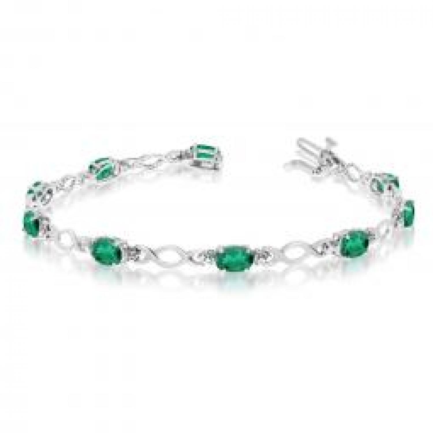 14K White Gold Oval Emerald and Diamond Bracelet