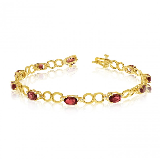 10K Yellow Gold Oval Garnet and Diamond Bracelet