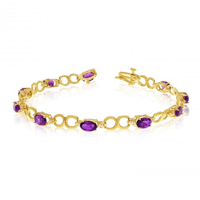 10K Yellow Gold Oval Amethyst and Diamond Bracelet