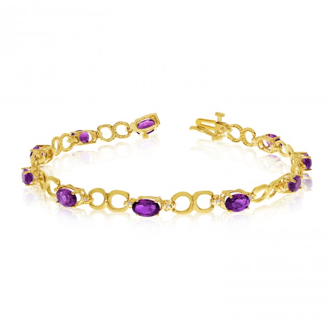 10K Yellow Gold Oval Amethyst and Diamond Bracelet