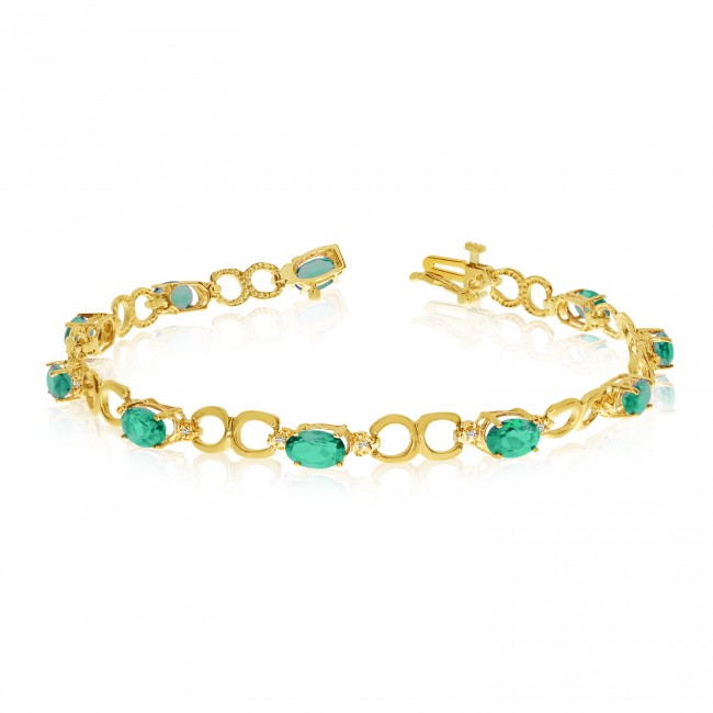 10K Yellow Gold Oval Emerald and Diamond Bracelet