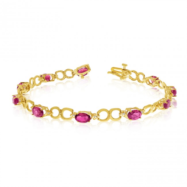 10K Yellow Gold Oval Ruby and Diamond Bracelet