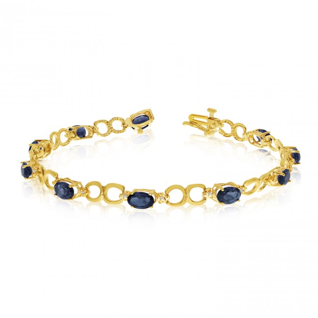 10K Yellow Gold Oval Sapphire and Diamond Bracelet