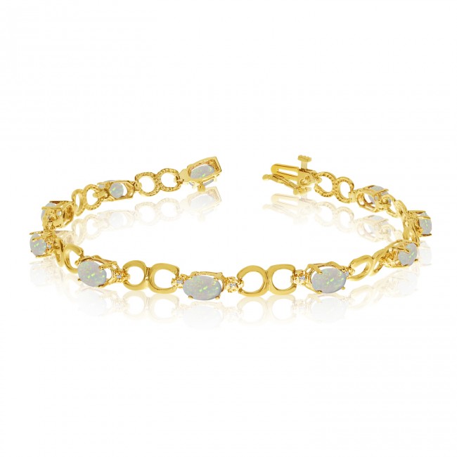 10K Yellow Gold Oval Opal and Diamond Bracelet
