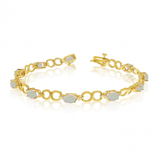 10K Yellow Gold Oval Opal and Diamond Bracelet