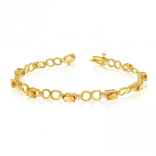 10K Yellow Gold Oval Citrine and Diamond Bracelet