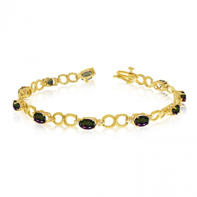 10K Yellow Gold Oval Mystic Topaz and Diamond Bracelet