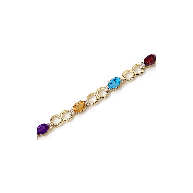 10K Yellow Gold Oval Multi and Diamond Bracelet