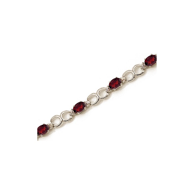 14K White Gold Oval Garnet and Diamond Bracelet