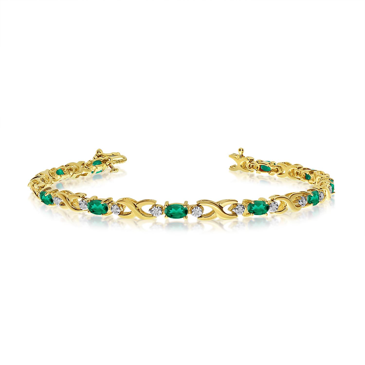 14K Yellow Gold Oval Emerald and Diamond Bracelet