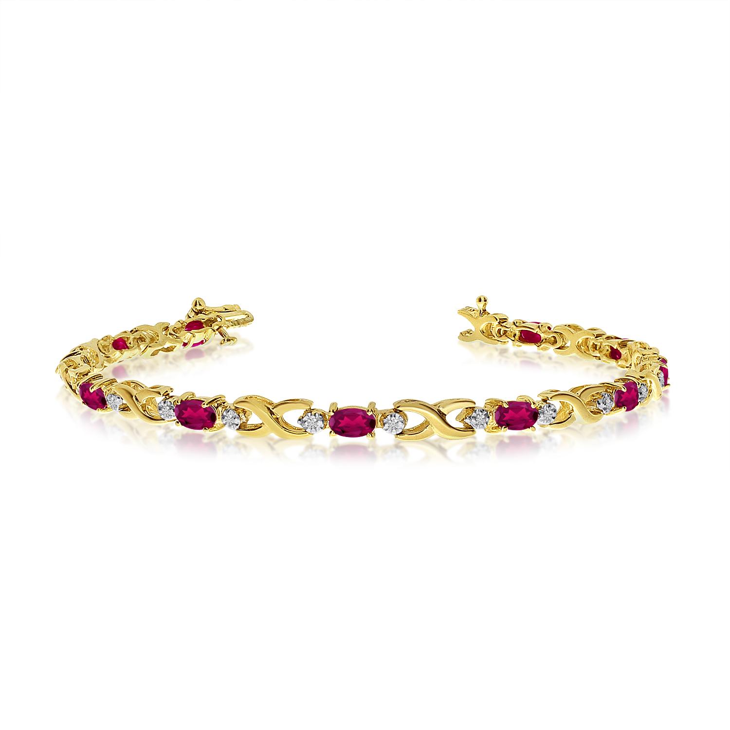 14K Yellow Gold Oval Ruby and Diamond Bracelet