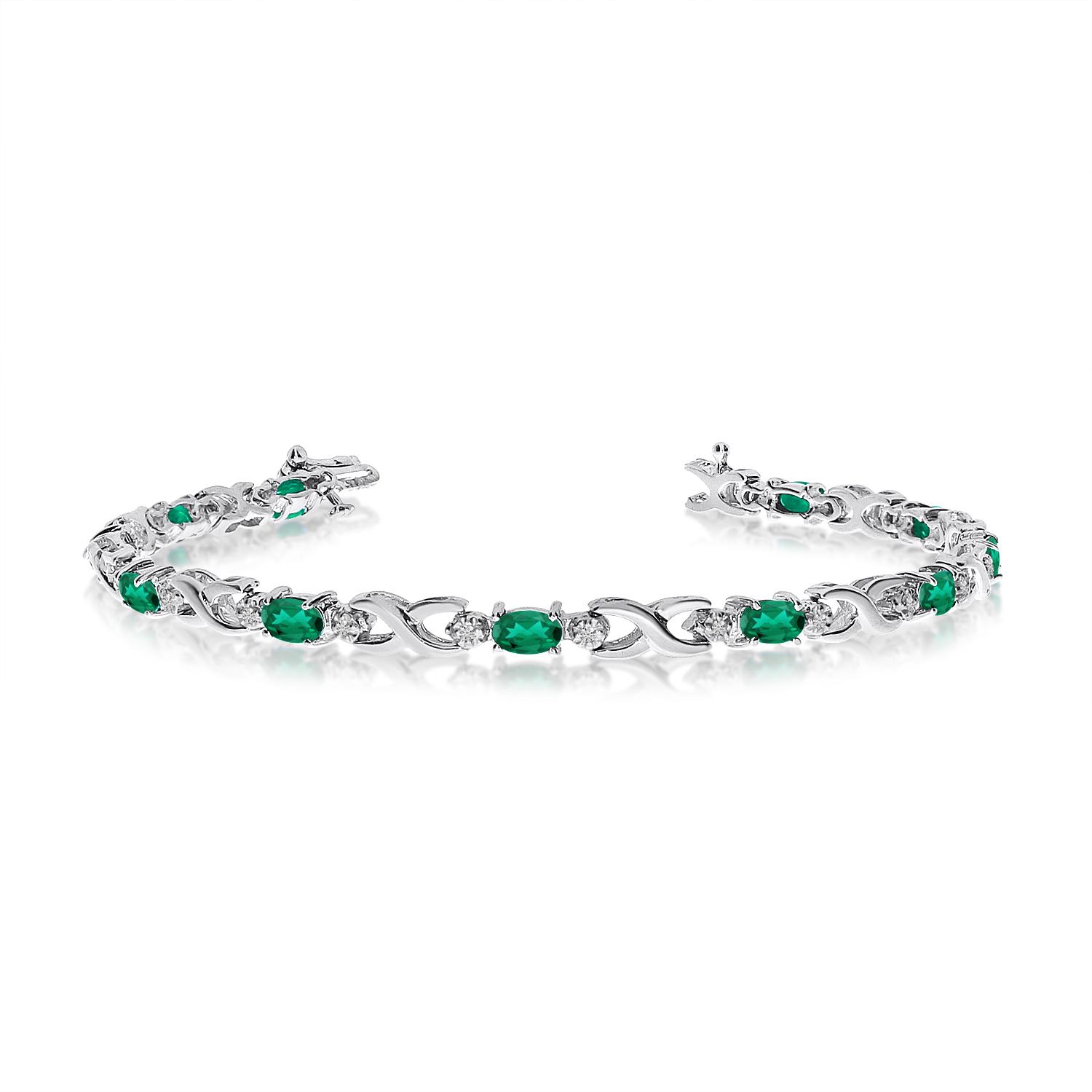 14K White Gold Oval Emerald and Diamond Bracelet