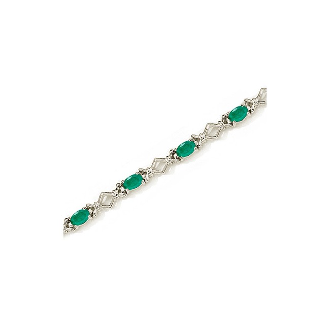 14K White Gold Oval Emerald Bracelet