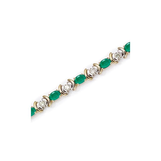 14K Yellow Gold Oval Emerald and Diamond Bracelet