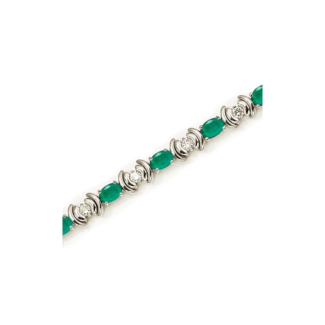 14K White Gold Oval Emerald and Diamond Bracelet