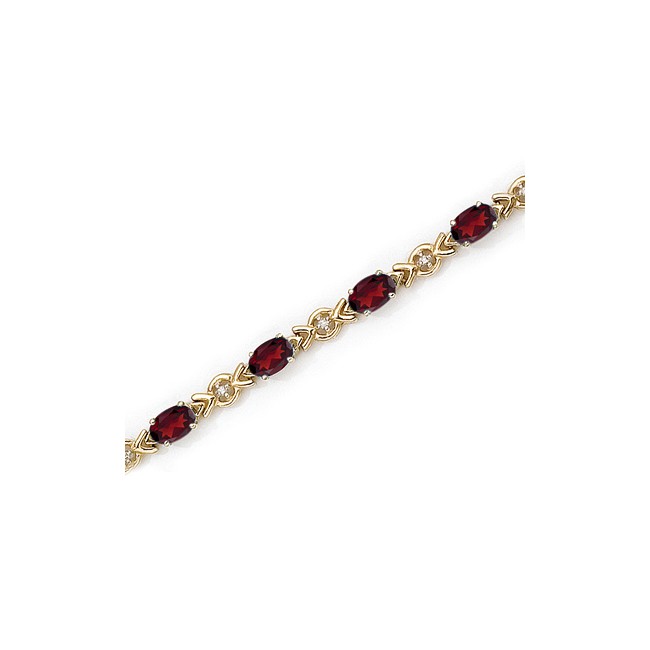 10K Yellow Gold Oval Garnet and Diamond Bracelet