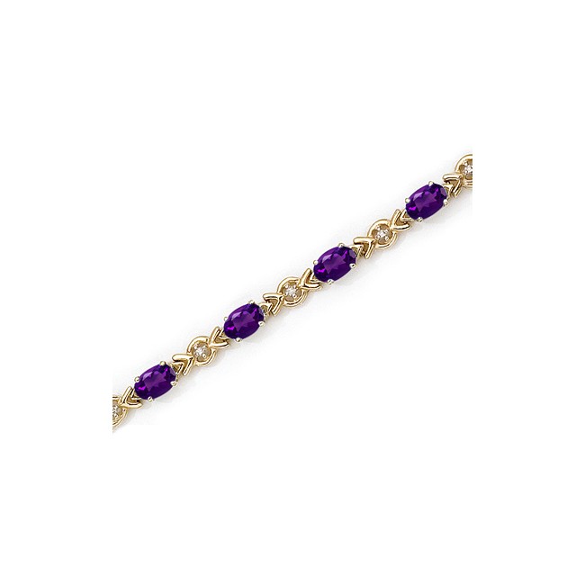 10K Yellow Gold Oval Amethyst and Diamond Bracelet