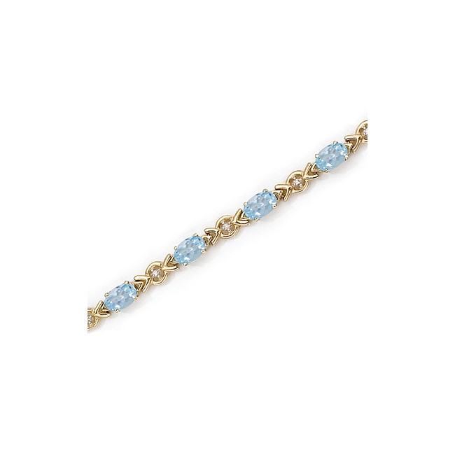 10K Yellow Gold Oval Aquamarine and Diamond Bracelet