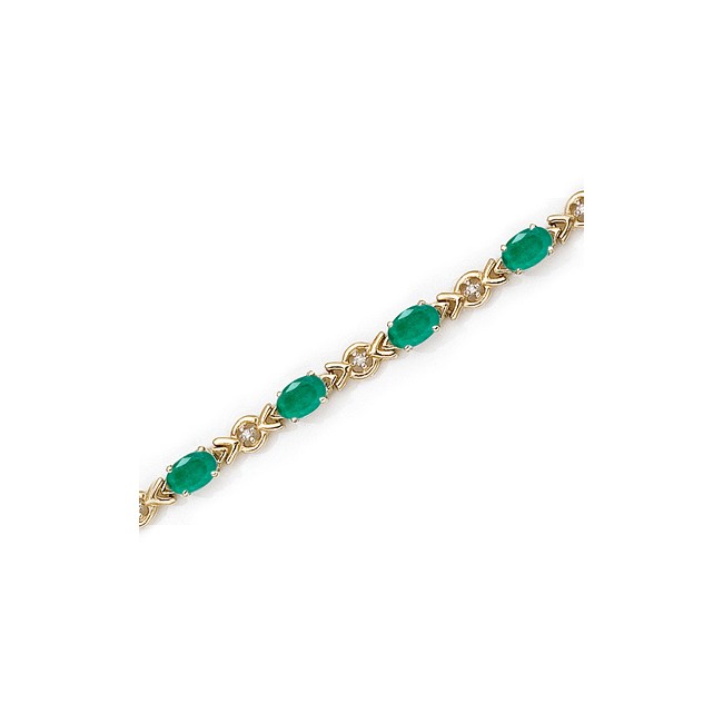 10K Yellow Gold Oval Emerald and Diamond Bracelet