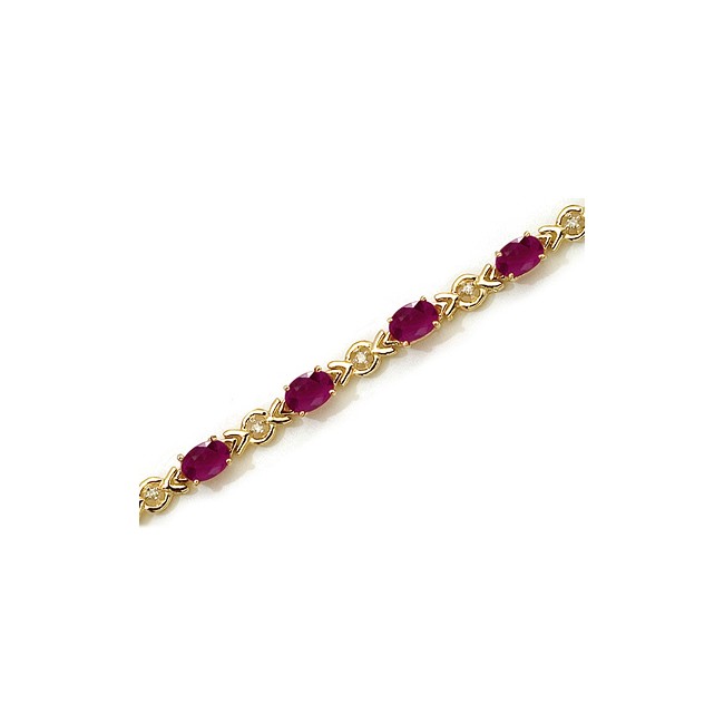 10K Yellow Gold Oval Ruby and Diamond Bracelet