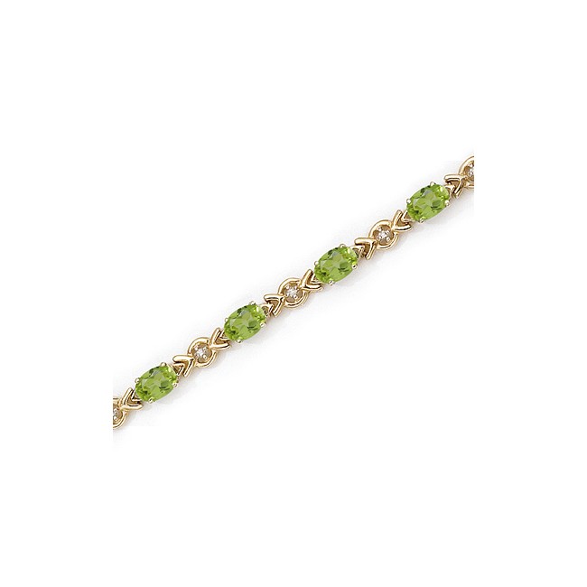 10K Yellow Gold Oval Peridot and Diamond Bracelet