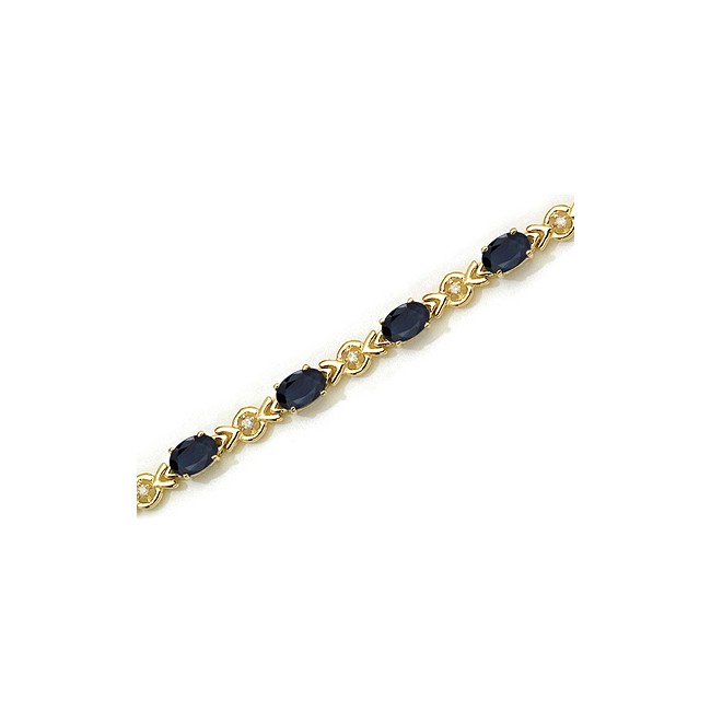 10K Yellow Gold Oval Sapphire and Diamond Bracelet