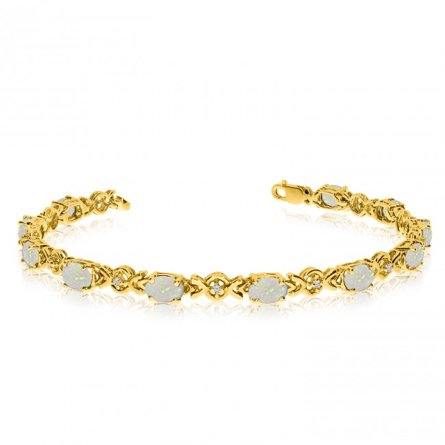 10K Yellow Gold Oval Opal and Diamond Bracelet