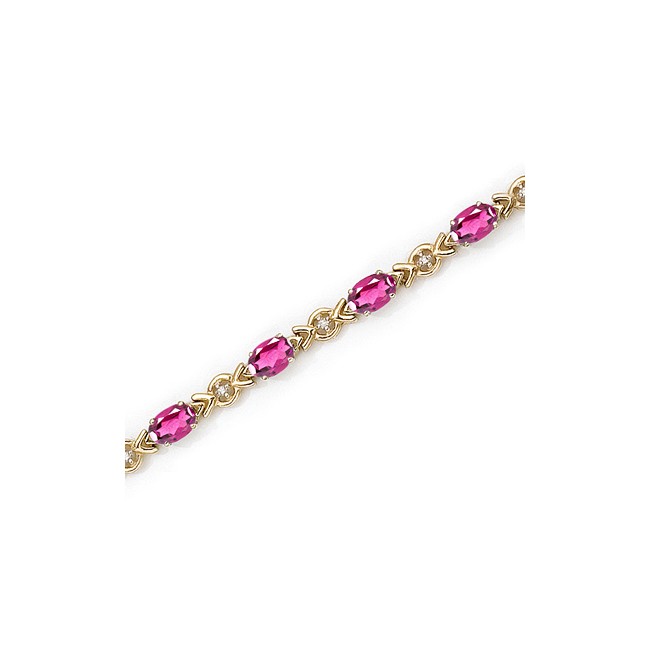 10K Yellow Gold Oval Pink Topaz and Diamond Bracelet