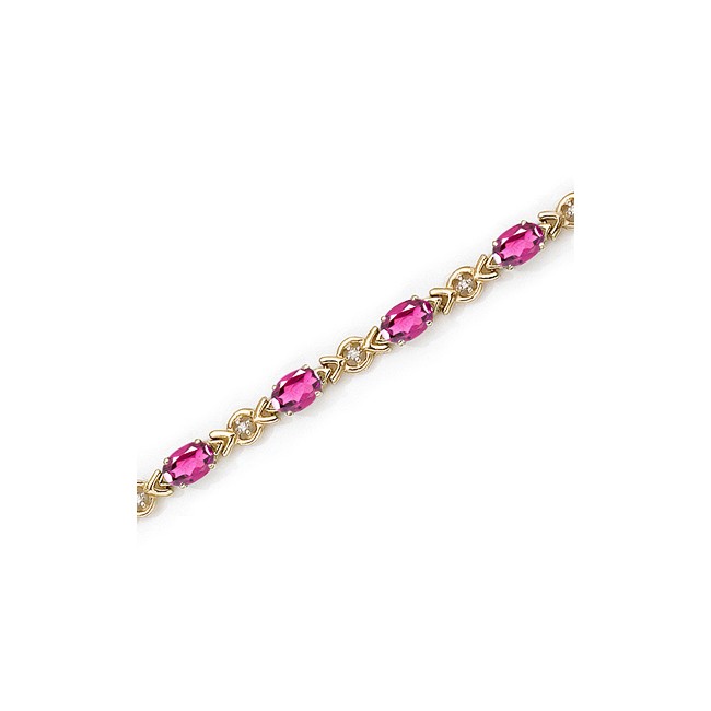 10K Yellow Gold Oval Pink Topaz and Diamond Bracelet