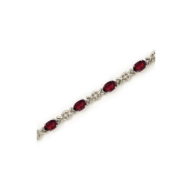 10K White Gold Oval Garnet and Diamond Bracelet