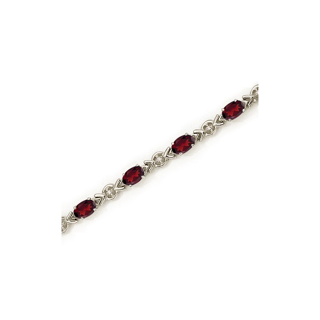 10K White Gold Oval Garnet and Diamond Bracelet