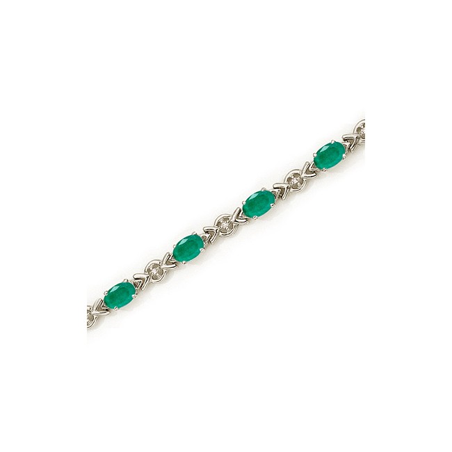 10K White Gold Oval Emerald and Diamond Bracelet