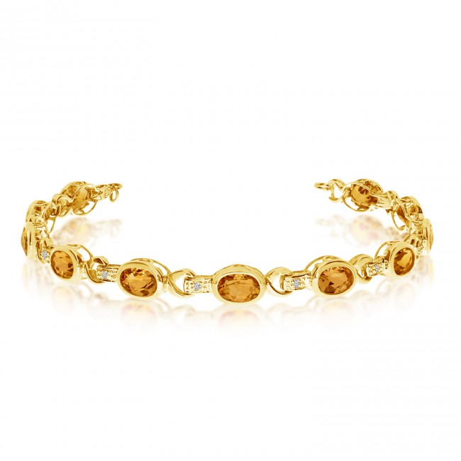 10K Yellow Gold Oval Citrine and Diamond Bracelet