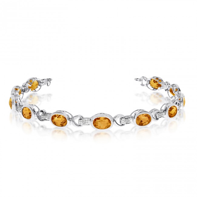 10K White Gold Oval Citrine and Diamond Bracelet