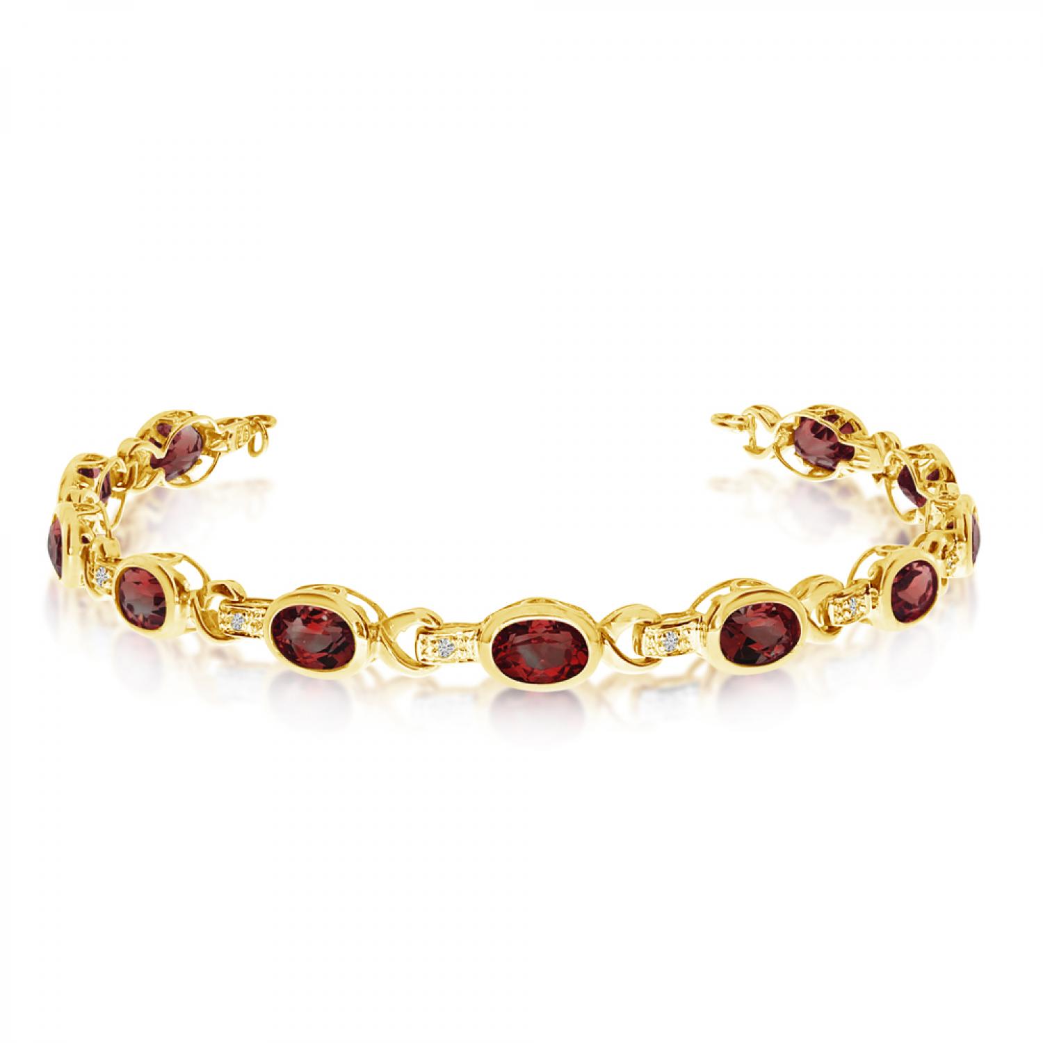 14K Yellow Gold Oval Garnet and Diamond Bracelet