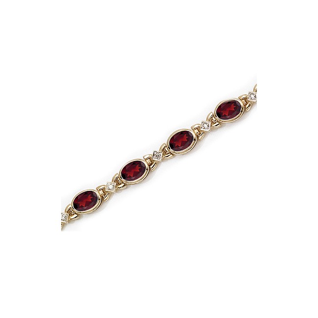 14K Yellow Gold Oval Garnet and Diamond Bracelet