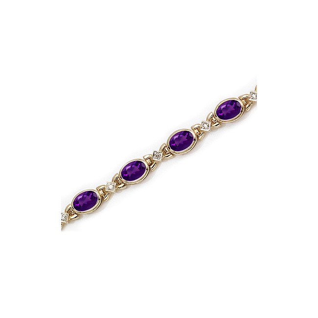 14K Yellow Gold Oval Amethyst and Diamond Bracelet