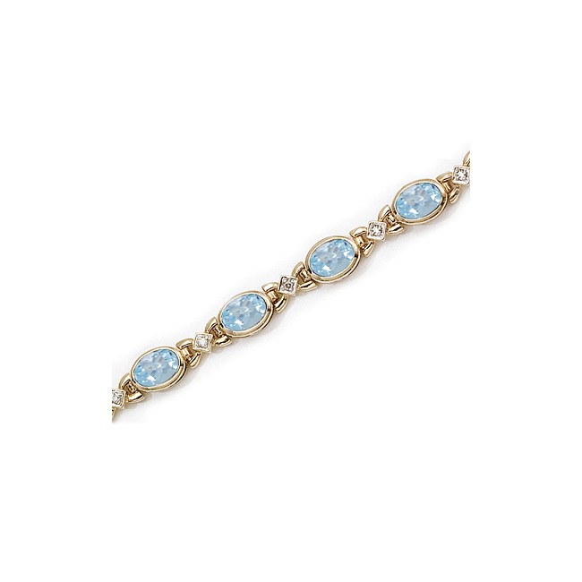 14K Yellow Gold Oval Aquamarine and Diamond Bracelet