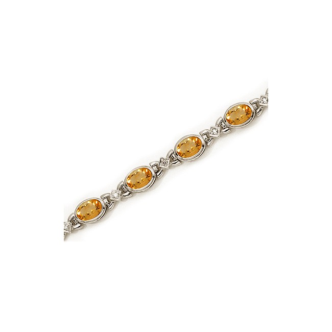 14K White Gold Oval Citrine and Diamond Bracelet