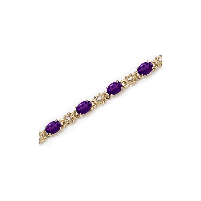 14K Yellow Gold Oval Amethyst and Diamond Bracelet