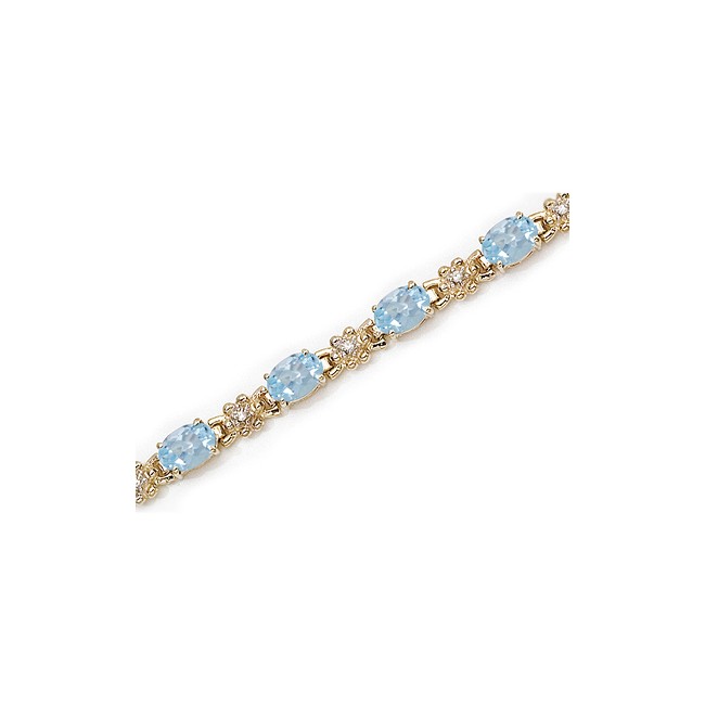 14K Yellow Gold Oval Aquamarine and Diamond Bracelet