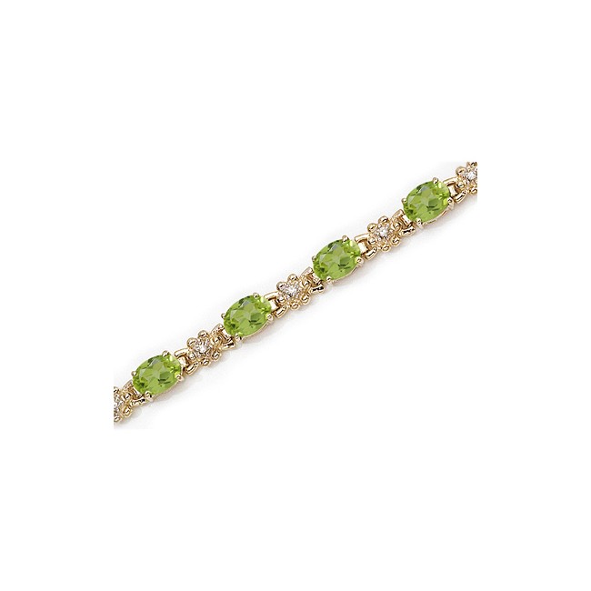 14K Yellow Gold Oval Peridot and Diamond Bracelet