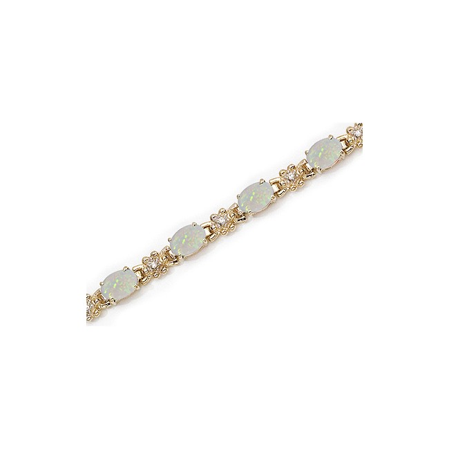 14K Yellow Gold Oval Opal and Diamond Bracelet